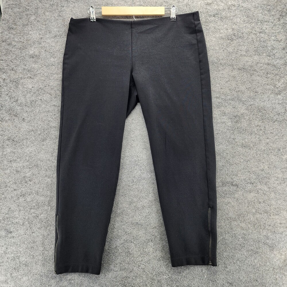 Eileen Fisher Pants Womens Large Black Pull On Mid Rise Ankle Zip 36x25"